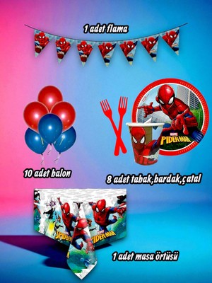 8 Kişilik Örümcek Adam Temalı Mini Set - Doğum Günü Parti ve Eğlenceli Etkinlikler Için