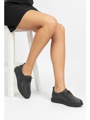 Ayakkabı Fuarı Elit ASSCL100 Kadın Hakiki Deri Casual Ayakkabı Siyah