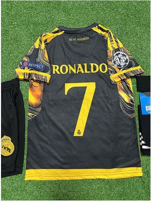 Maharet R.madridd 2024/25 Sezonu Cristiano Ronaldo Konsept Çocuk Forması 3'lü Set (Black-Yellow)