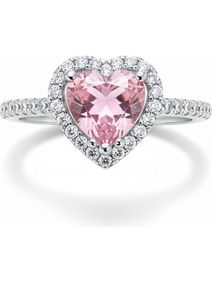 Zeta Jewel 925 Ayar Gümüş Pembe Taşlı Kalpli Yüzük- Sevgiliye Hediye, Işıklı Özel Kutulu