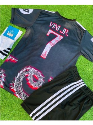Maharet Vini Jr 2024/24 Sezonu Dragon Desenli Konsept Çocuk Forması 4'lü Set (Black)