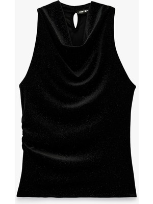 Koton Slim Fit Kolsuz Degaje Yaka Simli Kadife Bluz