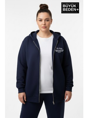 Superlife Kadın Büyük Beden Fermuarlı Kapüşonlu Chef Baskılı Sweatshirt Hırka - Rahat Kalıp SPR26BHRK921