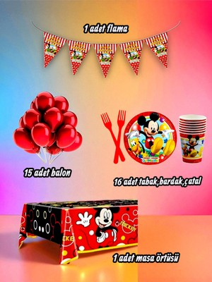 16 Kişilik Sevimli Fare Temalı Mini Set - Doğum Günü Parti ve Eğlenceli Etkinlikler Için