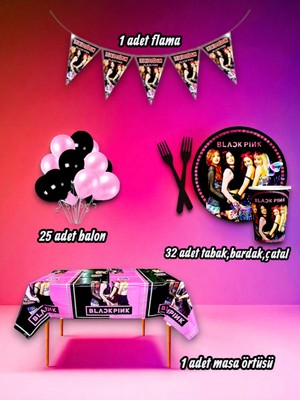 32 Kişilik Blackpink Temalı Mini Set - Doğum Günü Parti ve Eğlenceli Etkinlikler Için