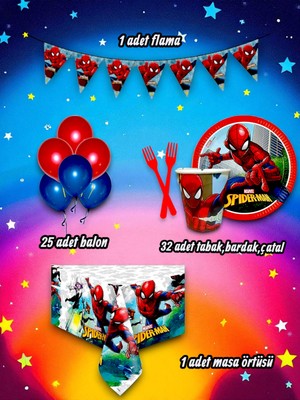 32 Kişilik Örümcek Adam Temalı Mini Set - Doğum Günü Parti ve Eğlenceli Etkinlikler Için