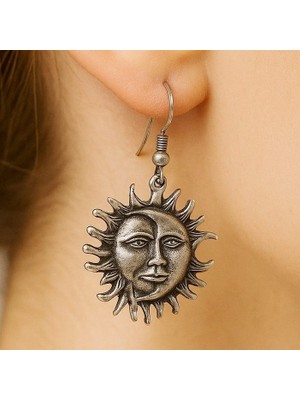 Fildişi Aksesuar Güneş Ay Şekilli Kadın Küpe Çift Adet Gümüş Kaplama El Yapımı Küpe