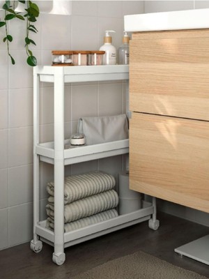 3 Katlı Tekerlekli Mutfak ve Banyo Rafı, Düzenleyici, Organizer, Beyaz
