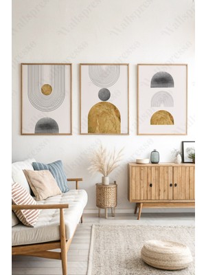 Wallspresso Modern Boho Soyut Ahşap Çerçeveli Tablo - 3'lü Tablo Seti - Duvar Tablosu - Üçlü Tablo
