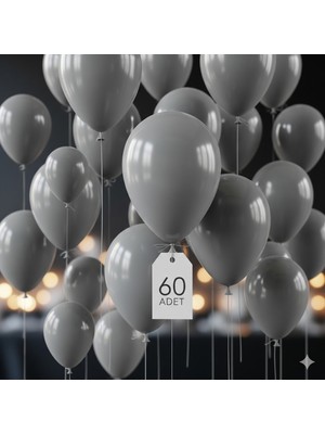 60 Adet Gri Balon Seti – Geniş Kemer, Masa Arka Fon ve Fotoğraf Alanı Dekoru Için