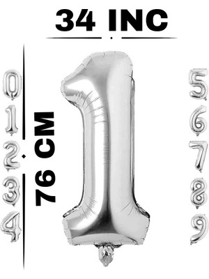 Festilo Folyo Balon Rakam Gümüş Renk 34 Inc 76 cm Helyum Uyumlu