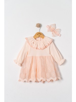 Miniday Baby Kız Bebek Mevlütlük Elbise Bandanalı Dantelli ELB1072