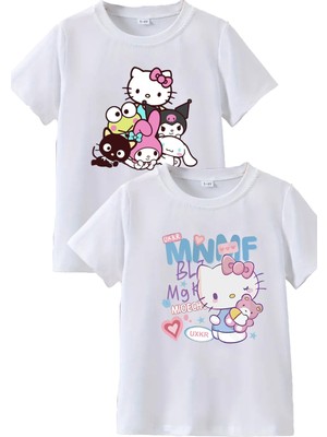 Makiteks 2li Kaliteli Pamuk Penye Kız Çocuk Baskılı Tshirt 5 6 7 8 9 10 11 12 13 14 Yaş Hello Kitty