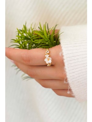 Trend Collection Minimal Çiçek Model Kadın Gold Yüzük – Taş Detaylı - Ayarlanabilir