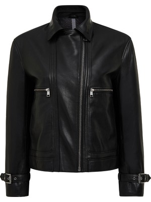 Derimod Paloma Kadın Siyah Kısa Oversize Biker Deri Ceket 25WGD5608VE