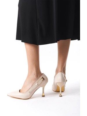 Preshley Kadın Fascino Bej Deri Stiletto Topuklu Ayakkabı