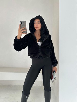 Elaxi Kadın Fermuarlı Astarlı Rabbit Bomber Mont