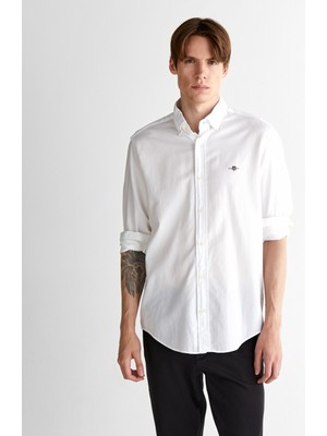 Gant Erkek Beyaz Regular Fit Düğmeli Yaka Gömlek 3825121T.110
