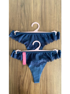 Zi 2 Adet 1 Paket Lacivert Tül Dantel Detaylı Kadın Tanga Külot