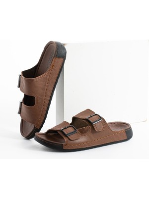 BirrBazaar Erkek Deri (Suni)Ortopedik Rahat Taban Dikişli Şık Ev Dışarı Erkek Terlik