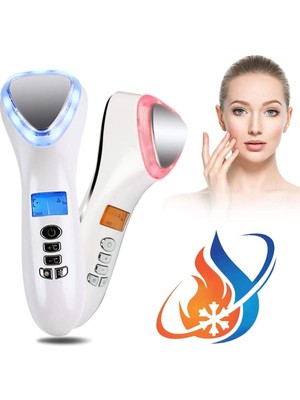 Kumi Ultrasonik Sıcak Soğuk Yüz Masaj Aleti – LED Işıklı Cilt Sıkılaştırma ve Temizleme Cihazı