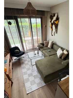 Arteluna Home&Living Odessa 502 Damalı Halı Bej Krem Yıkanabilir Dokuma Taban Ince Halı Oturma Odası Salon Halısı