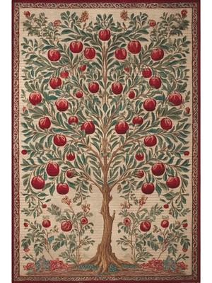 Pera 219 Bej Kırmızı Nar Ağacı Tasarım Halı Ince Kilim Halı Hol Yolluk Ev Oda Salon Halısı