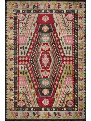 Arteluna Home&Living Mihrimah 502 Renkli Etnik Halı Vintage Halı Yıkanabilir Ince Dokuma Salon Ev Oturma Odası Halısı