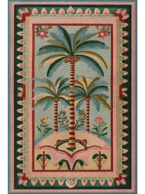 Arteluna Home&Living Palm 305 Bej Pembe Palmiye Desenli Modern Yıkanabilir Mutfak Ev Oda Salon Oturma Odası Halısı