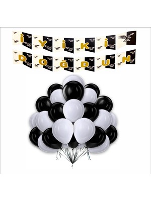 Zenviva Tarafar 5 Siyah- 5 Beyaz Balon Banner Seti