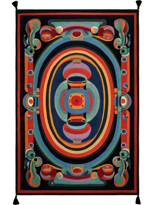 Arteluna Home&Living Artevo 21 Renkli Art Deko Desen Geometrik Soyut Siyah Halı Ince Halı Oturma Odası Salon Halısı
