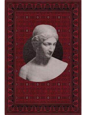 Haliç 304 Afgan Halısı Vintage Halı Heykel Figürlü Yıkanabilir Dekoratif Salon Oturma Odası Halısı