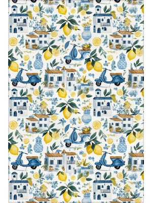Arteluna Home&Living Capri 351 Blue Blanc Mavi Bej Limon Ev Tasarım Modern Yıkanabilir Halı Koridor Hol Oda Ev Halısı