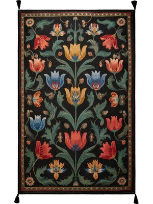 Arteluna Home&Living Karaköy 502 Vintage Siyah Desen Etnik Motifli Yıkanabilir Halı Salon Koridor Oturma Odası Ev Halısı