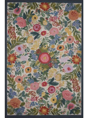 Arteluna Home&Living Fiora 222 Lacivert Bej Çiçekli Halı Yıkanabilir Halı Ince Kilim Halı Hol Yolluk Ev Oda Salon Halısı