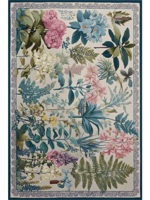 Arteluna Home&Living Garden 820 Çiçekli Bordürlü Bej Renkli Floral Halı Yıkanabilir Salon Mutfak Oturma Odası Halısı