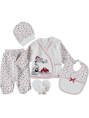 Mdrandy 0-3 Aylık 5 Li Arabalı Zıbın Seti Hastane Çıkış Seti %100 Pamuklu