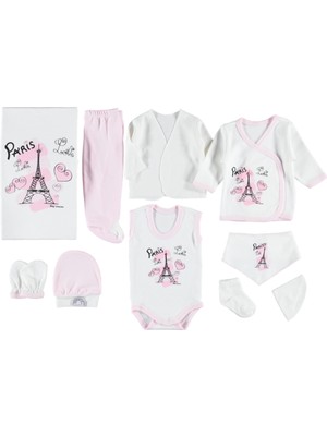 Mdrandy Paris Baskılı 10'lu Zıbın Seti Hastane Çıkışı %100 Pamuklu