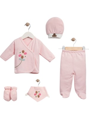 Mdrandy 5 Li Organik Waffle Çiçekli Lüx Set Hastane Çıkışı Zıbın Seti