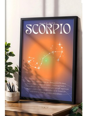 Satürn Design Scorpio Akrep Burcu Çerçeveli Tablo Aura Enerji Renkleri Astrolojik Takım Yıldızı Sembolü