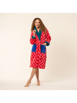 Zsa Zsa Zsu Tabea Nakışlı Kadife Pamuk Bornoz - Pembe - Kırmızı