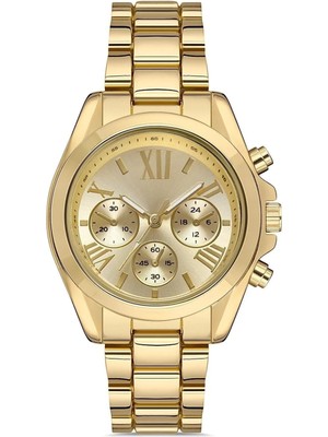 Marsilyan Zarif ve Şık Özel Tasarım Roma Rakam Detaylı  Metal Bayan Kol Saati (Gold)