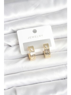 Mey İthalat Bfs Pirinç Gold Renk Zirkon Taşlı Halka Kadın Küpe