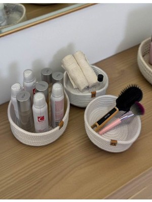 3'lü Hasır Görünümlü Sepet Seti | Çok Amaçlı Organizer | Banyo, Makyaj ve Raf Düzenleyici