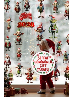 Kt Grup Yeni Yıl Yılbaşı 2026 - Çift Taraflı Baskı Komik Elf ve Canavar Figürleri Sticker Seti