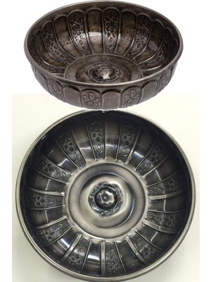 Nostaljik Osmanlı Tarzı Demir Hamam Tası, Eskitme Nikel Renk, 20 cm