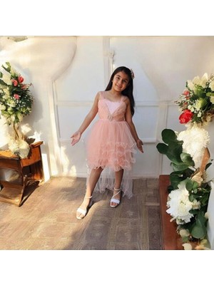 Ahsenim Bebe Kemer Tokalı Kuyruklu Kız Çocuk Abiye Elbise 5-10 Yaş