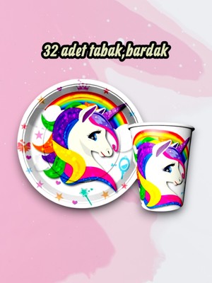 32 Kişilik Unicorn Temalı Parti Seti - Doğum Günü ve Özel Kutlamalar Için
