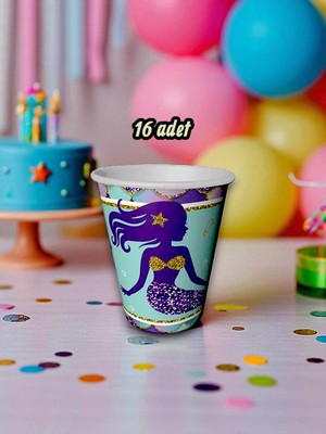 16 Adet Denizkızı Temalı Bardak - Doğum Günü Parti ve Eğlenceli Etkinlikler Için