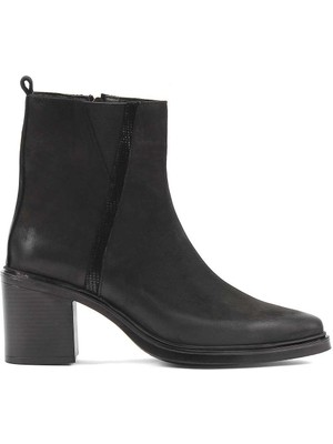 Celal Gültekin Kadın Siyah Fermuarlı Kalın Topuklu Nubuk Deri Bot